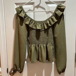 Altar'd State Olive Green Smocked Blouse